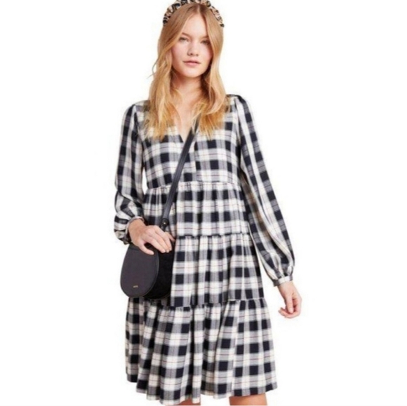 𝅺Anthropologie Maeve Plaid Tiered Dress - NWT! - Picture 1 of 8